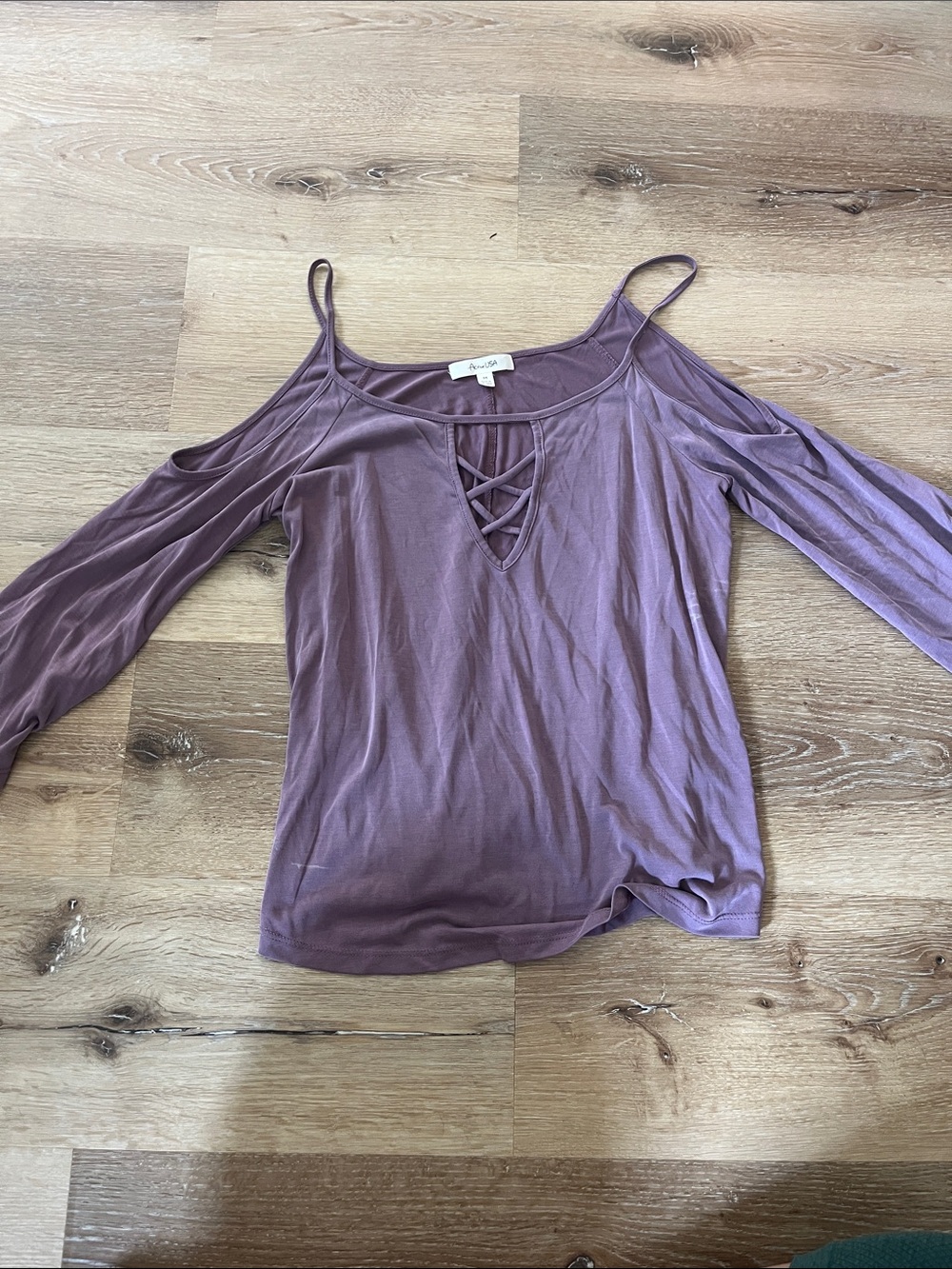 Active USA Mauve Cold-Shoulder Lace-Up Tunic Top